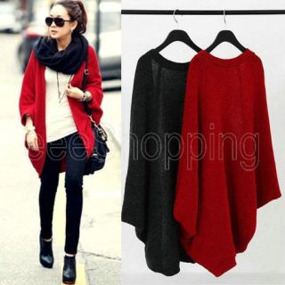 Womens Ladies Batwing Cardigans Top Knit Open Coat Poncho Outwear