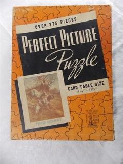 VINTAGE PERFECT PICTURE PUZZLE JIGSAW HUNTING DOGS CARD TABLE SIZE