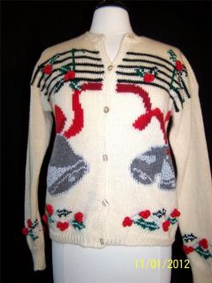 Vtg Carroll Reed Novelty Christmas Chunk Cardi Sweater Jumper Glitter