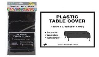 BLACK   Plastic Table Cloth 1.4x2.7m, great for partys, birthdays