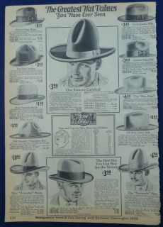 Hats, Work Clothes, Original Vintage Antique 1920s Wards Ad, Carlsbad