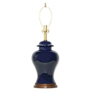 LG VTG Blue Glaze Ceramic Ginger Jar Lamp Mid Century Hollywood