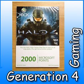 XBOX LIVE 2000 Microsoft Points Card HALO 4 Branded   New and Sealed