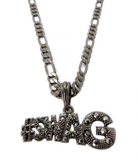 NEW ICED OUT HIP HOP PENDANT #SWAG WITH 5mm/24 FIGARO CHAIN NECKLACE