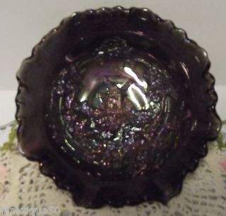 Vintage Carnival Glass Footed Bowl Amethyst Irredescent Windmill 8