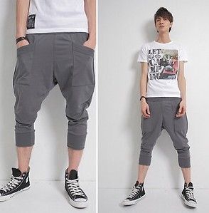 Men Casual Overalls Pants Sport Cropped Trousers New