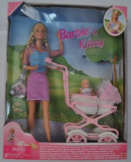 Walking Barbie & Baby Sister Krissy Carriage Mattel 1999 22232 NIB