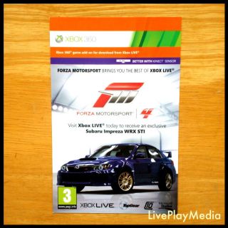 SUBARU IMPREZA WRX STI   DLC BONUS CODE CARD XBOX 360 MOTORSPORT CAR