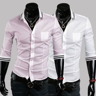 Mens Casual Slim Fit Stylish Cotton Dress Shirts Tee Tops 5Color M XXL