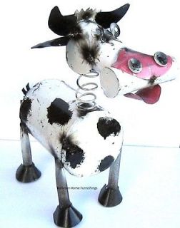Recycled Metal Yard Garden Folk Art 10 Mini Bobbing Head Cow