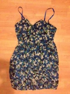 Couture Dress Sz M Blue Brown Mix Pattern Paint Summer Gorgeous Dress