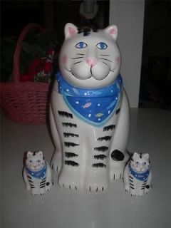 Coco Dowley Cat Cookie Jar with matching Salt & Pepper Shakers
