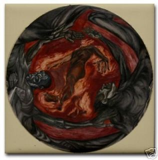 Orozco Mexican Mural Ceiling Man of Fire Art Tile