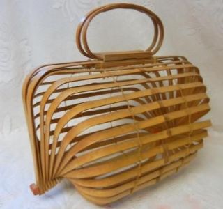 Antique Woven Wicker Bamboo Japanese Basket PURSE Bird Animal Cage