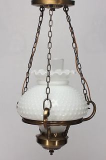 Lavery & Co 1950s 60s Ceiling Light Fixture W/ Milk Glass Hobnail