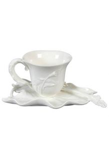Lily Porcelain Decorative 3 PC Serving Set Cup Saucer Spoon   White