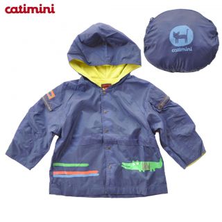 Catimini Baby Boy Blue Crocodile Hoodie Raincoat Convert to Bag Sz 6M
