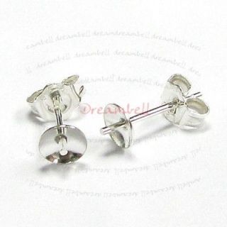 Sterling Silver 5mm Stud Earring Post Cup Pin f/ Half Drilled Pearl