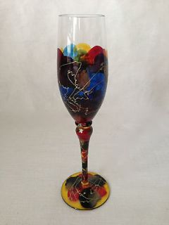 HANDCRAFTED CRYSTAL ROMANIAN CHAMPAGNE GLASS WITH MULTYCOLOR ARTIST