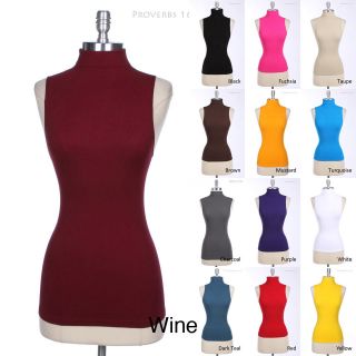 Sexy Solid Casual Sleeveless Turtleneck Tank Top ONE SIZE Various