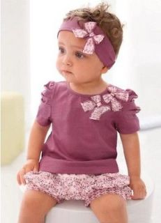 3pcs Cotton Baby Girl Newborn Infant Short Top+Pant+Headband Outfits