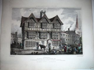 1830 HEREFORD OLD HOUSE PART OF BUTCHER ROW ENGRAVING