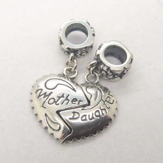 925 silver core mother daughter lovely heart dangle charm bead YB146