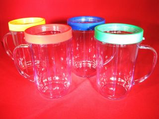 Set of 4 GENUINE MAGIC BULLET Party Mugs Cups & Colored Lip Rings