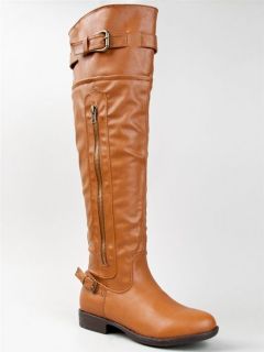 Women Over the Knee High Buckle Riding Boot tan Chestnut montage03n
