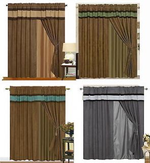 New Curtain Set Soft Micro Suede Window Panel Valance Tie Backs