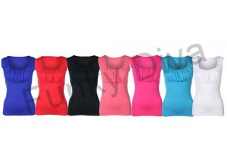 6T Shirt Top Women Plain Vest Ruffle Top 7 Colors Size UK 6 12
