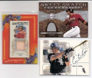 Carlos Lee 3 cards Autographed & Game Used Bat & Jersey White Sox