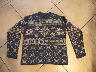 Vintage J.Crew Blue Wool Knit Christmas Sweater Snowflakes Mens M