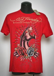 Mens Ed Hardy Christian Audigier Fitted PANTHER Red T Shirt S, M, L