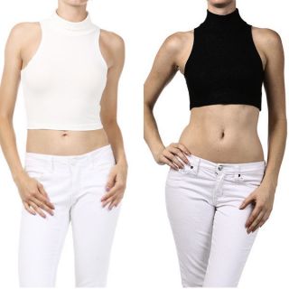 New Sexy Turtle Neck Solid Cropped SLEEVELESS Half Women Fashion Top