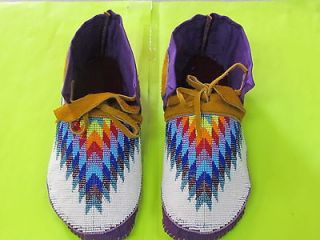 NATIVE AMERICAN FULL BEAD MOCCASINS 10 LONG WITH EYE CATCHING DESIGN