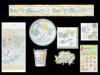 UNISEX BABY SHOWER PARTY WARE tablecover cups plates napkins confetti