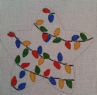 Star with Christmas Lights hand painted needlepoint canvas by