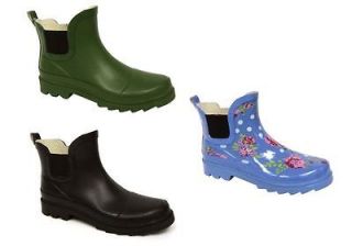 Womens Black Green Floral Festival Wellies Garden Galoshes Shoe Size 3