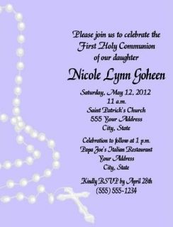 1st Communion Baptism Confirmation Rosary Invitations ANY COLORS