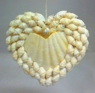 Natural Seashells Glitter Heart Nautical Beach Christmas Ornament