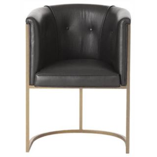 Antiqued Brass/Black Leather Tub Chair