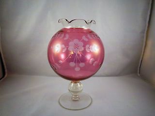 Cranberry Flashed Glass Ball Stemmed Bowl / Ivy Vase   Cut to Clear