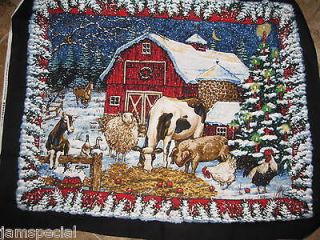 Red Barn Christmas Cow Chicken Goat Sheep Pig Duck Horse Fabric 5 yds