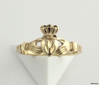 Claddagh Ring   10k Solid Yellow Gold Diamond Cut Irish Love Heart