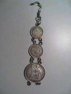 1800s Antique Pocket watch Fob. 3 old Oriental coins. China, Japan