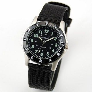 Fabric Belt Black Plastic Case Army Outdoor Sport Wrist Watch+Compass