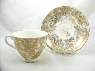 Colclough China vintage Gold White Floral Daisy TEA CUP & SAUCER