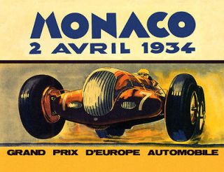 MONACO 1934 Car Race Grand Prix Europe Automobile Vintage Poster Repo