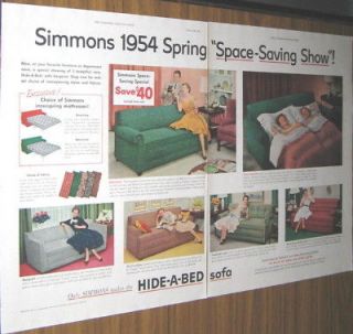 1954 AD~SIMMONS HIDE A BED SOFA~SPACE SAVING SHOW